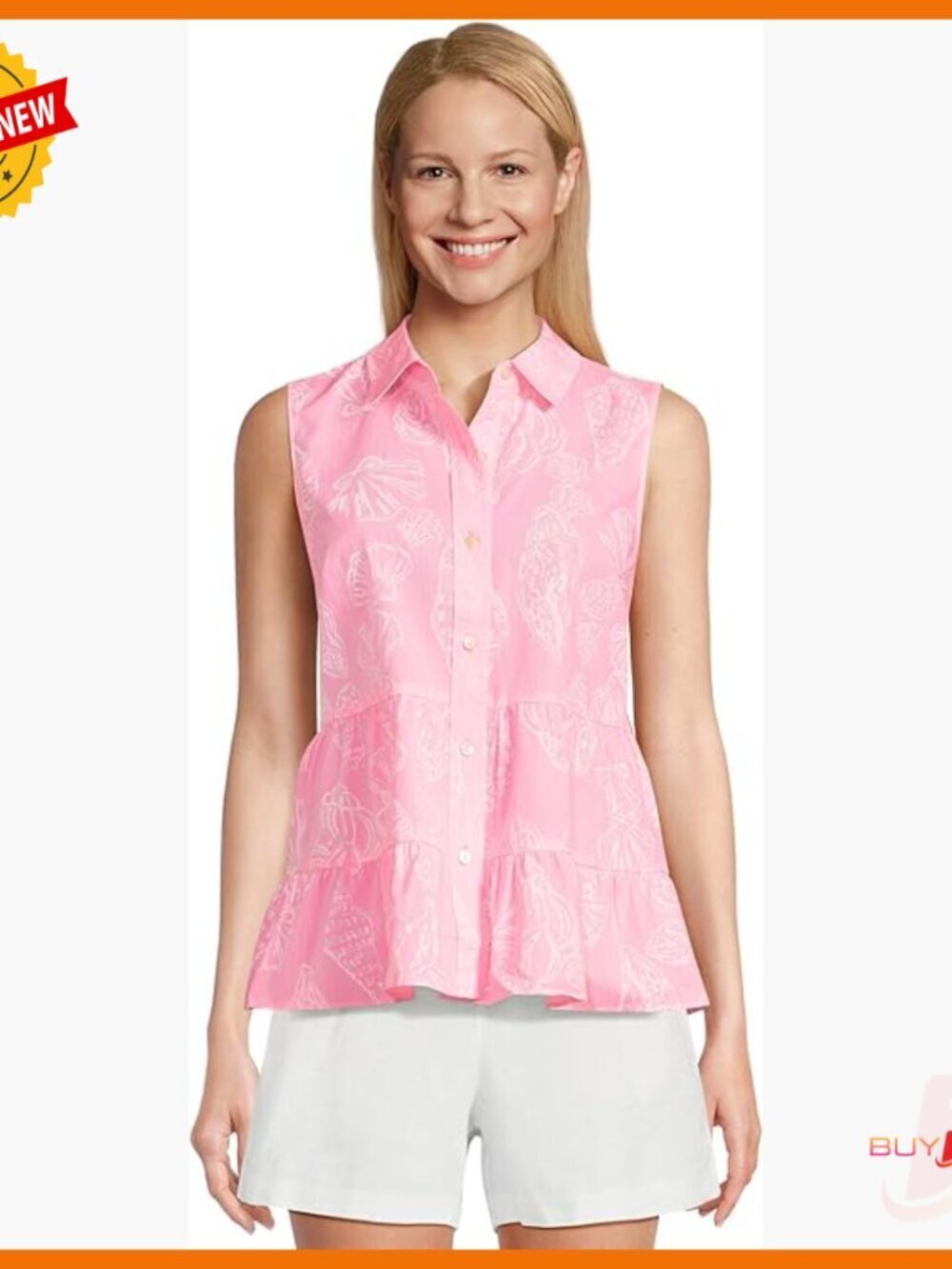 Sleeveless Button Down Shirt, Swing Fit, Bra Friendly, 100% Cotton
